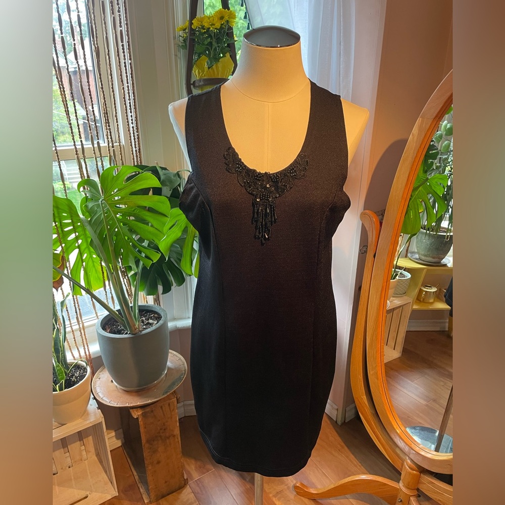 Vintage 1990s Semi Sheer Little Black Mini Tank Dress, Swimsuit Cover-up, Sz Med